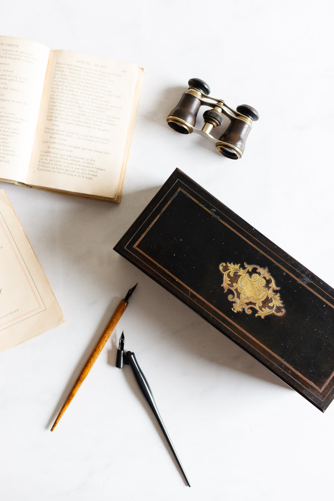 19th century mahogany Napoleon III ebony & brass inlay glove box