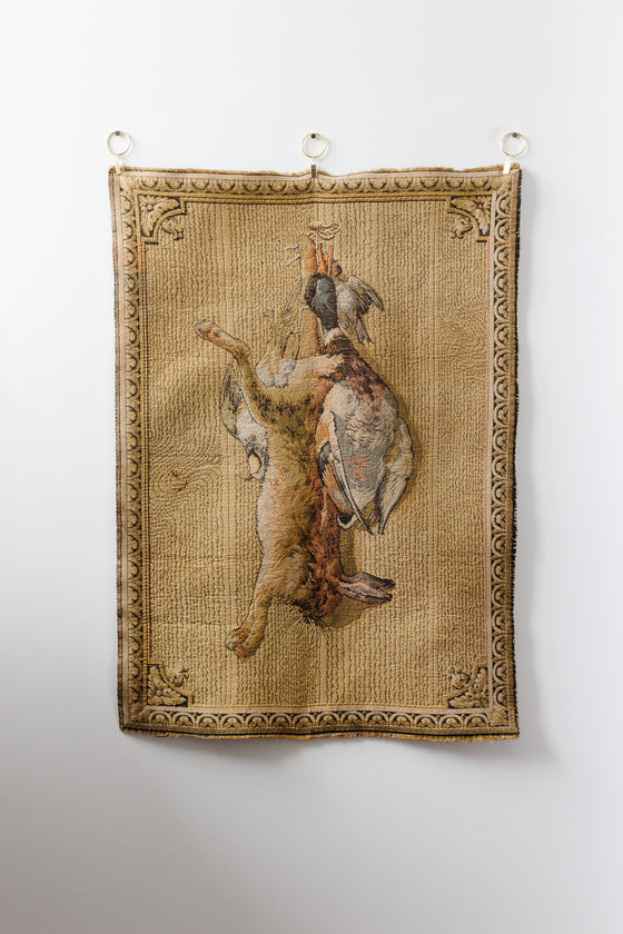 antique french "gibier" scene wool and cotton tapestry