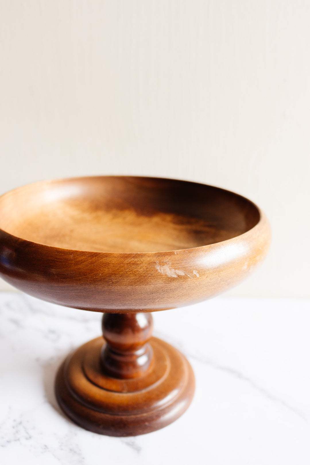 antique English turned walnut compote