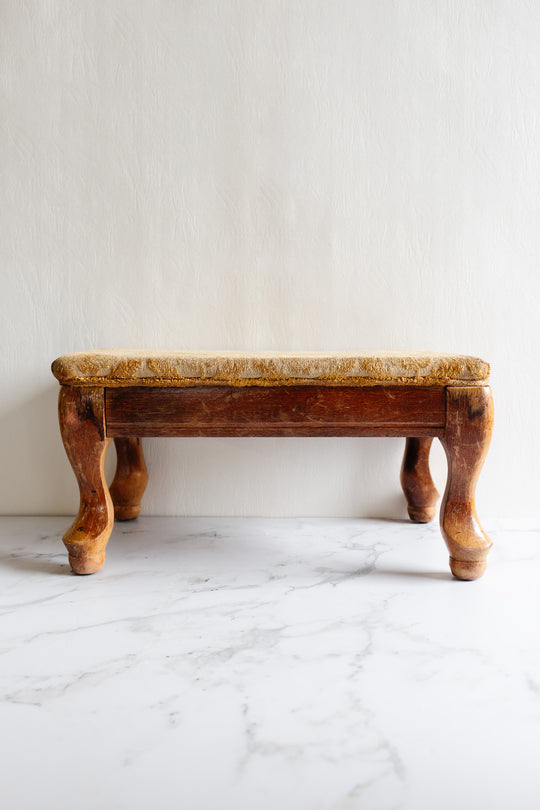 antique english upholstered carbriole foot stool