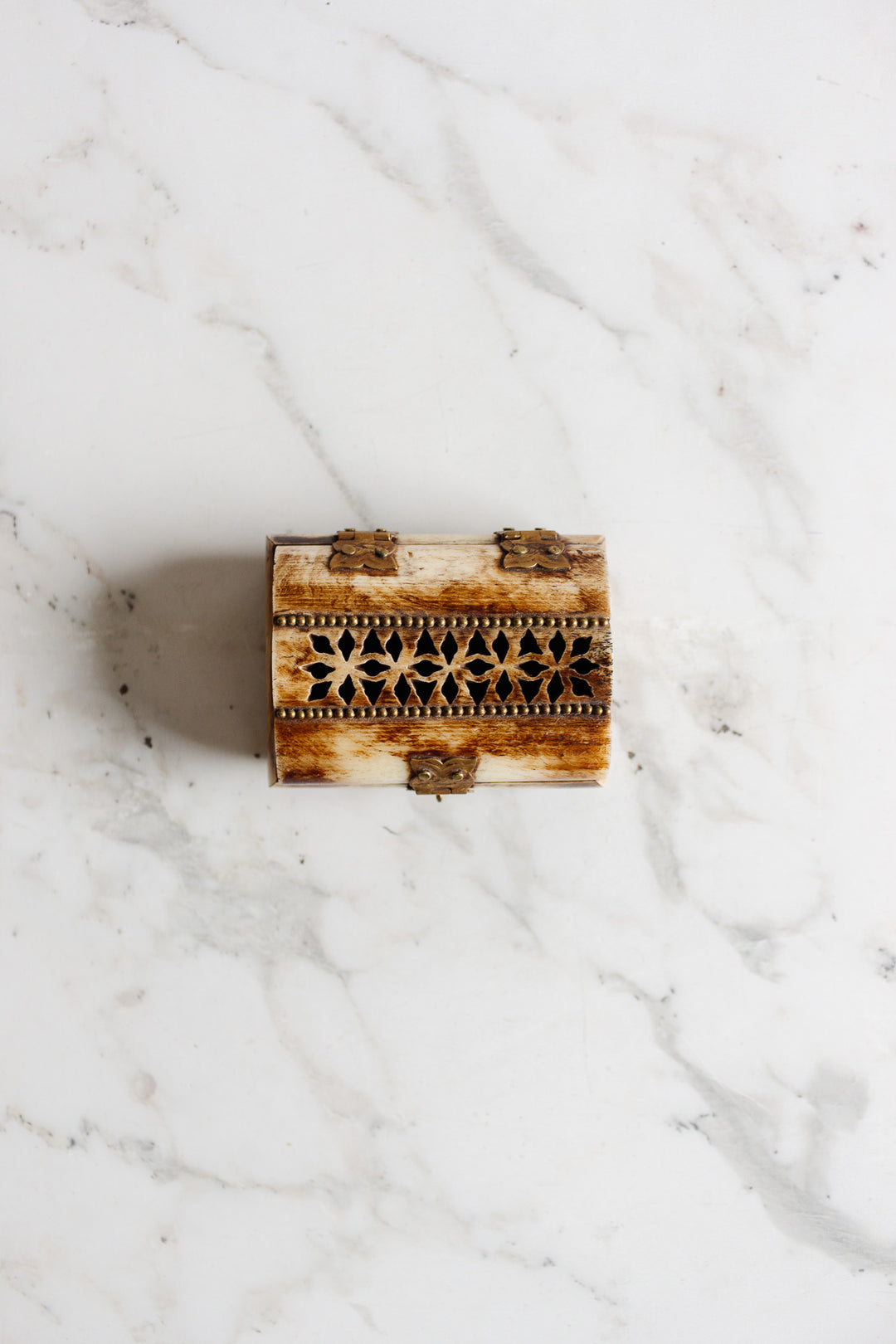 set of 3 petite camel bone and brass boxes