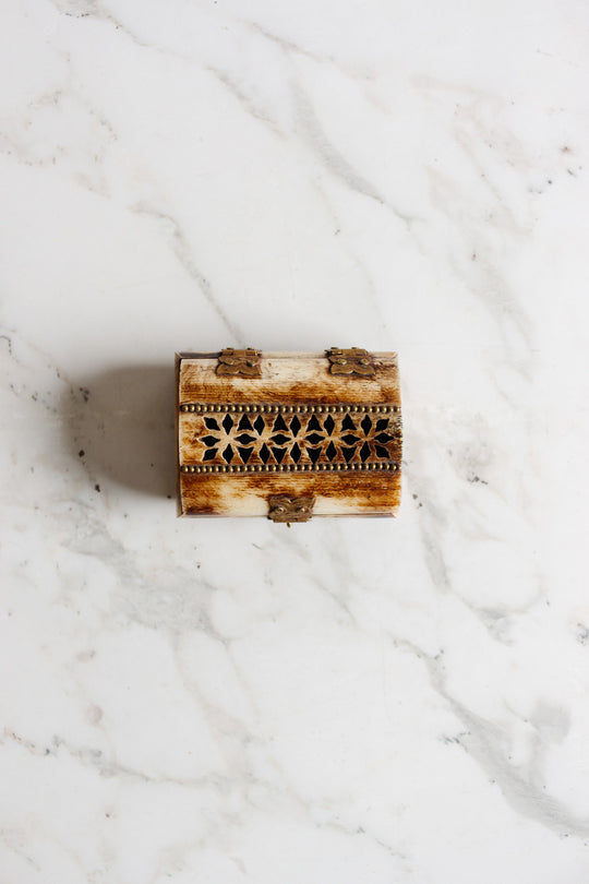 set of 3 petite camel bone and brass boxes