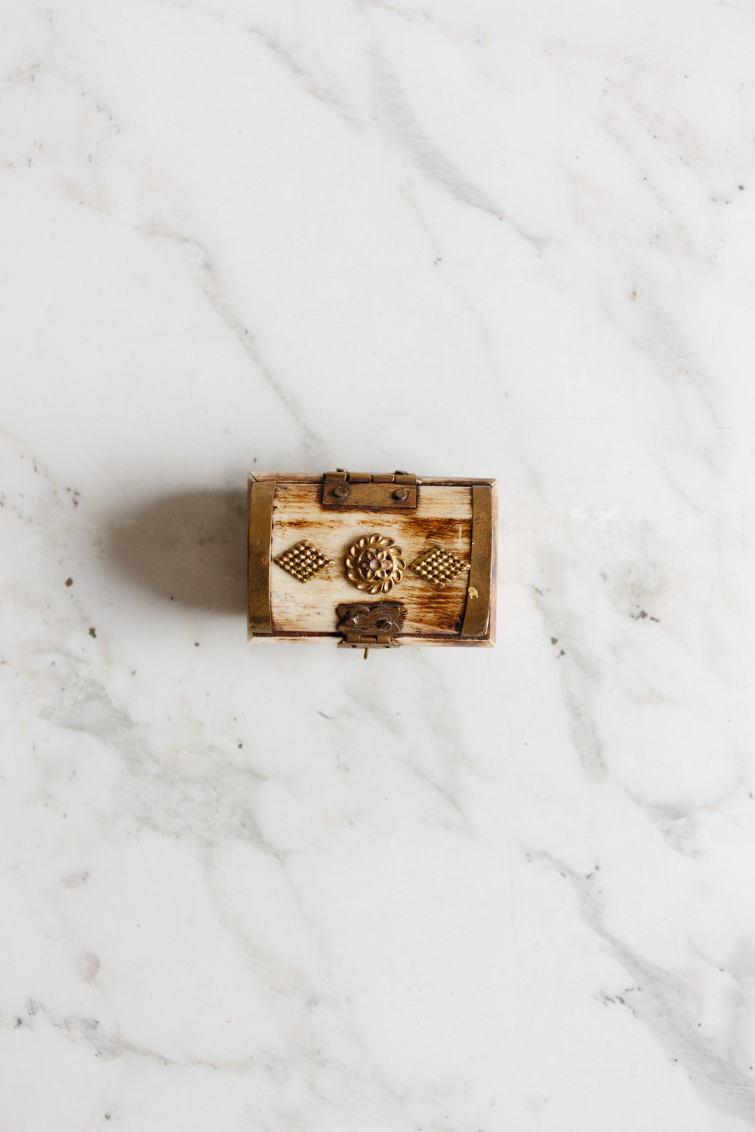 set of 3 petite camel bone and brass boxes