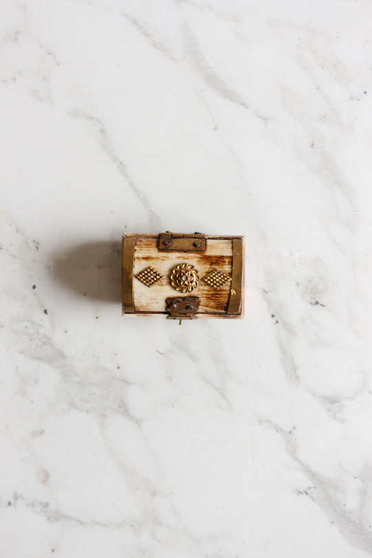 set of 3 petite camel bone and brass boxes