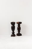 pair of antique French wood baluster prickett candle holders