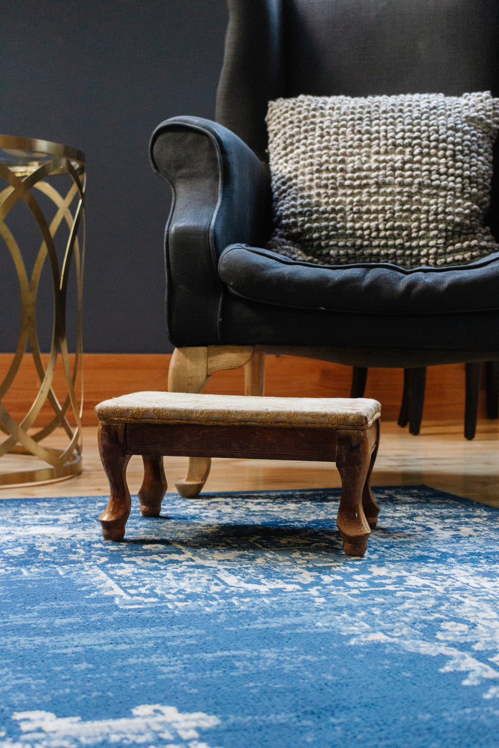 antique english upholstered carbriole foot stool