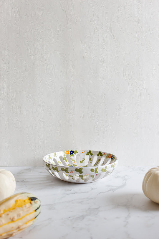 vintage italian carrara hand painted reticulated bowl