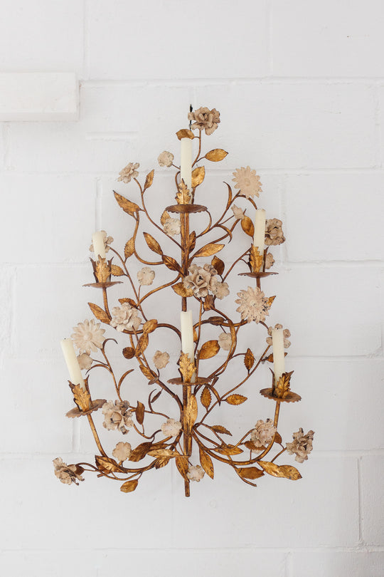 1960s Italian gilt foliate and tole wall sconce