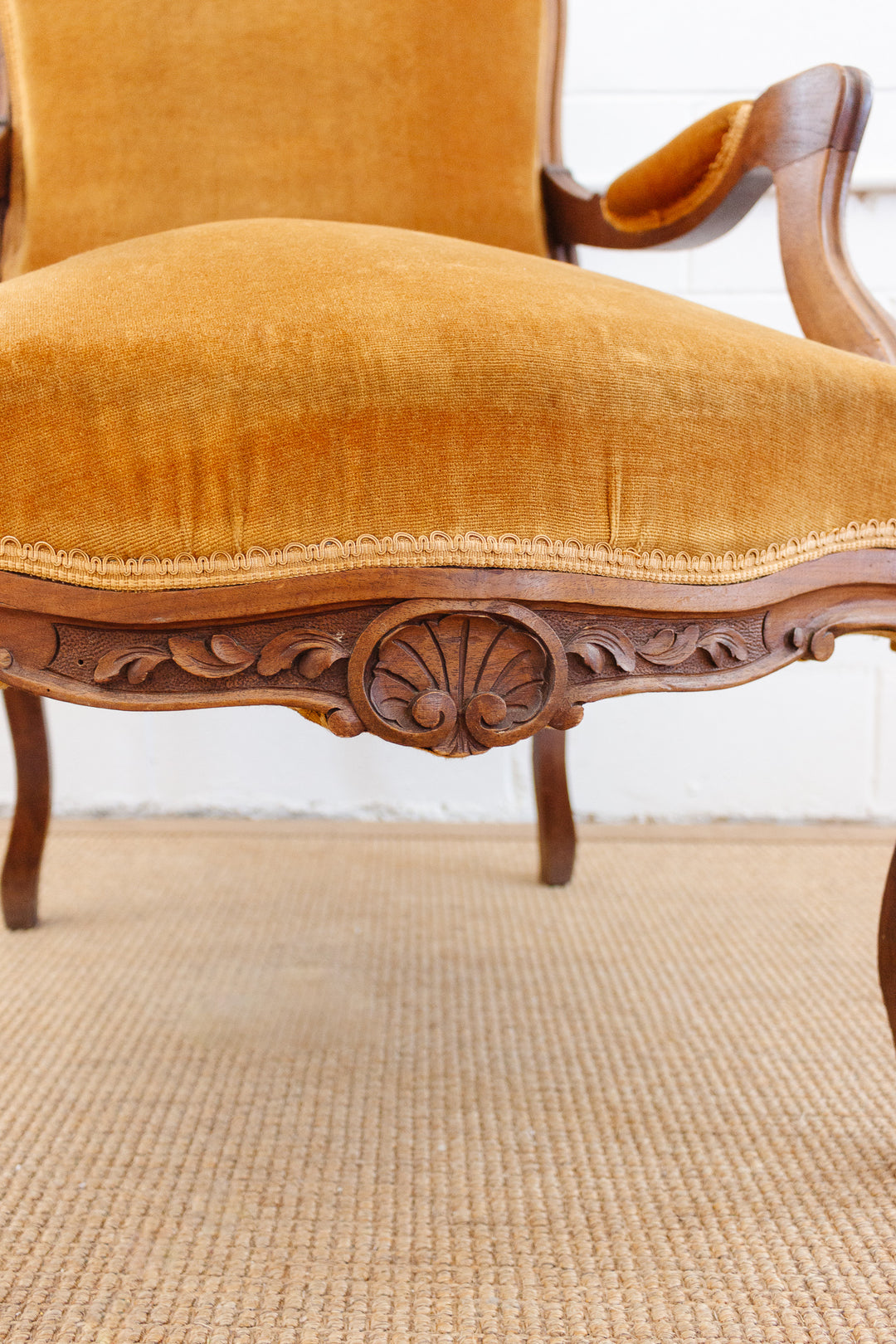 19th century Louis XV carved walnut and velvet armchair