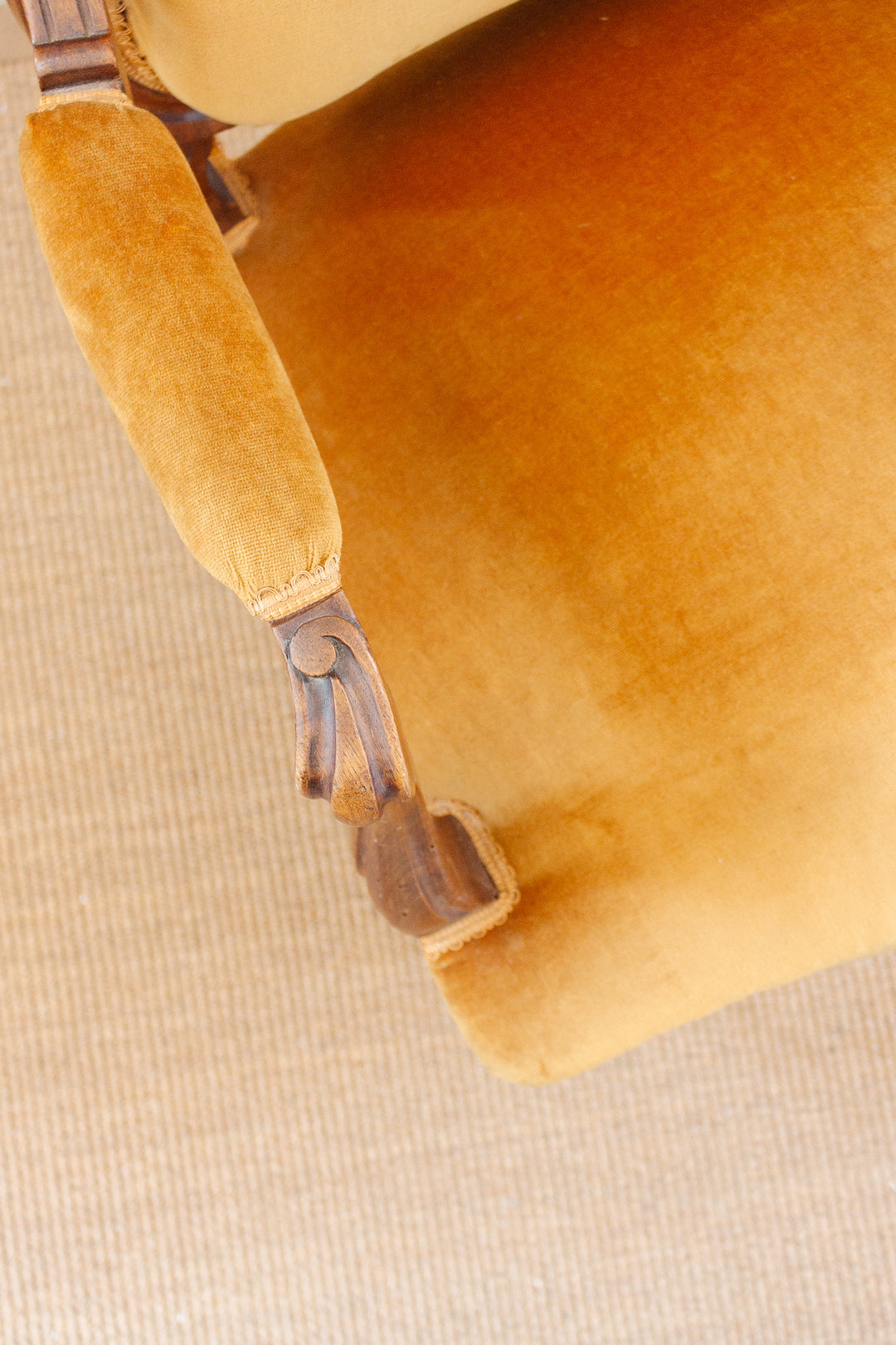 19th century Louis XV carved walnut and velvet armchair
