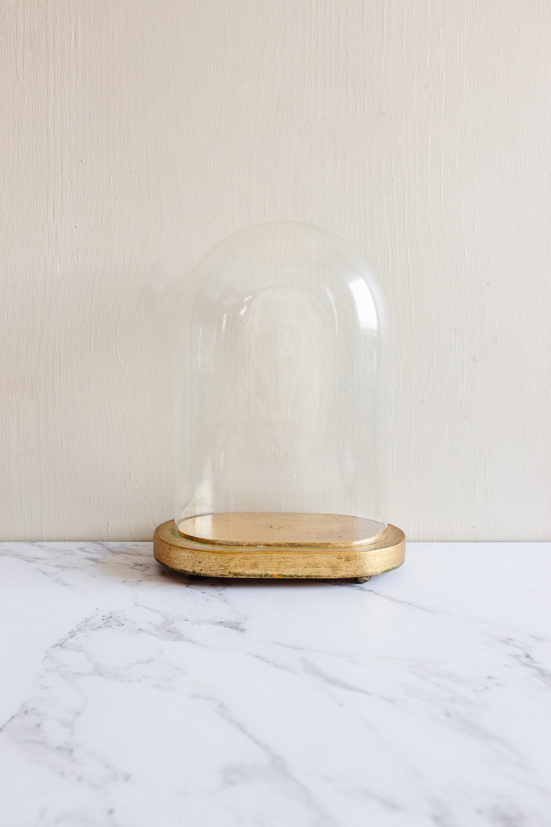 19th century French “globe de Mariée” glass cloche & gilt wood base