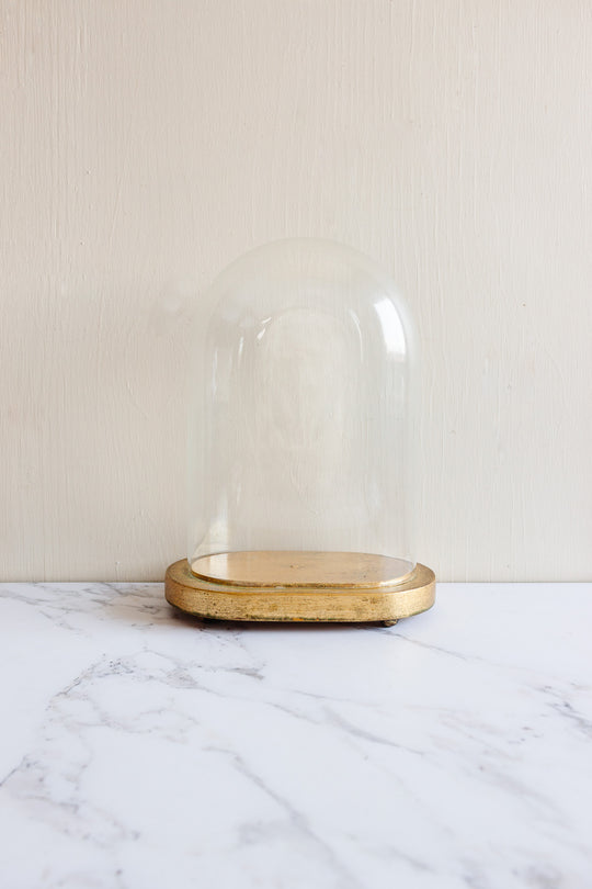 19th century French “globe de Mariée” glass cloche & gilt wood base