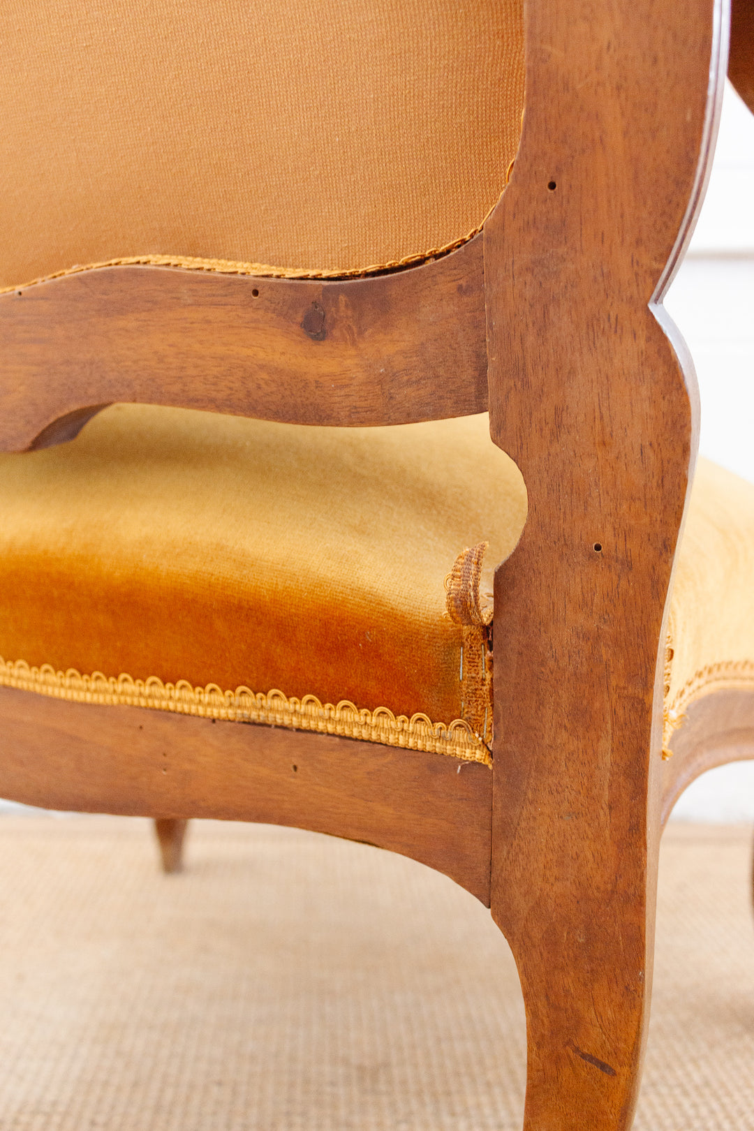 19th century Louis XV carved walnut and velvet armchair