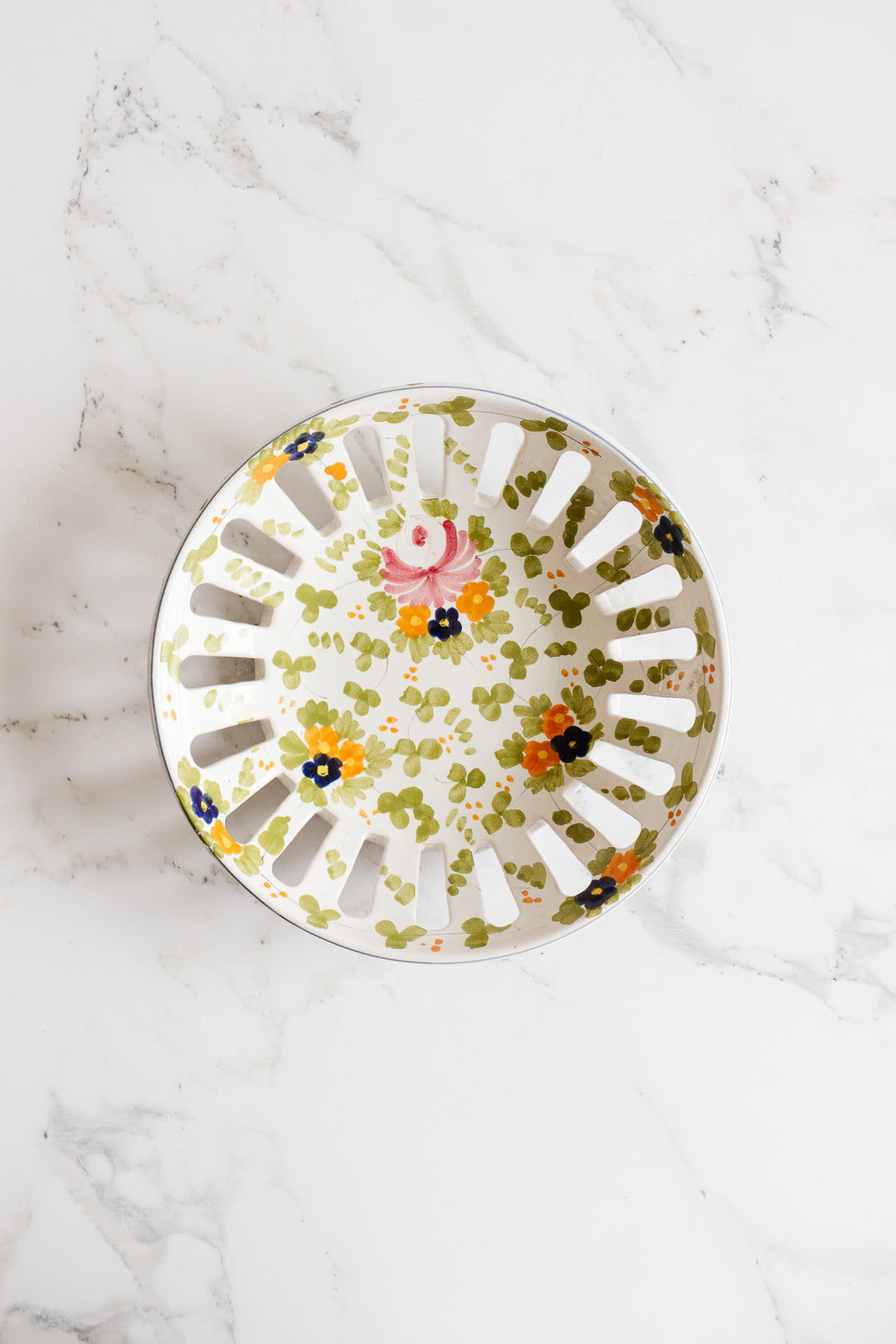 vintage italian carrara hand painted reticulated bowl