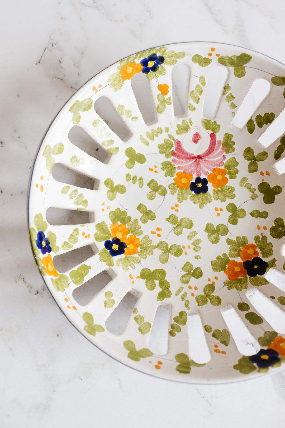 vintage italian carrara hand painted reticulated bowl