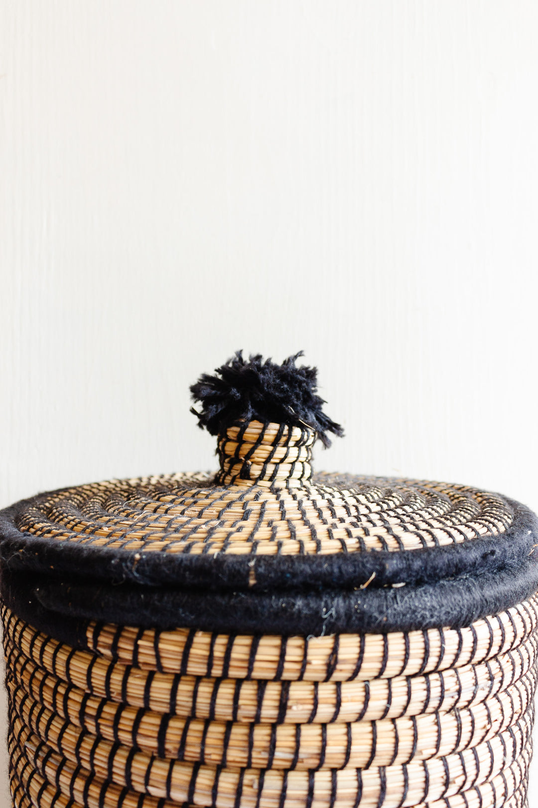 vintage moroccan straw and wool Berber basket