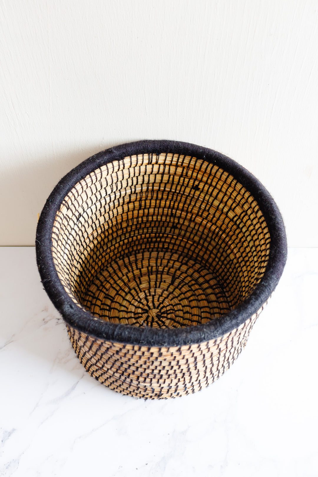vintage moroccan straw and wool Berber basket