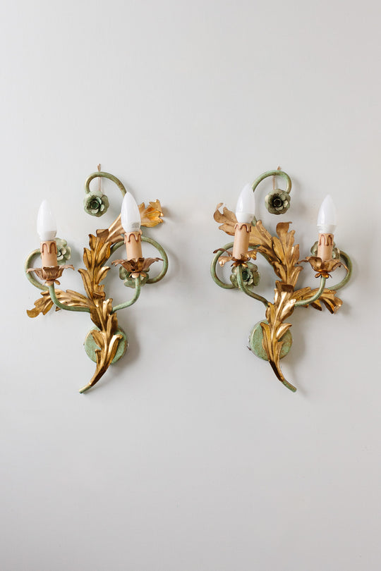 pair of vintage Italian tole sconces