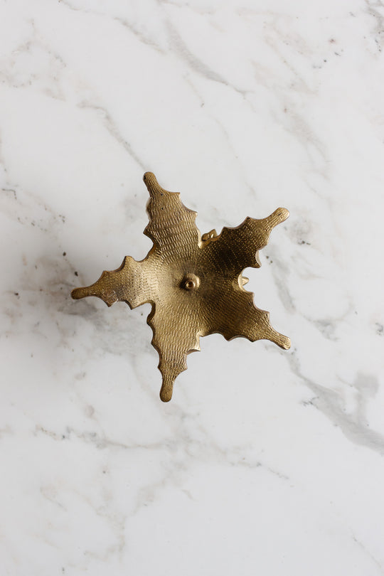 pair of antique french brass leaf candlesticks