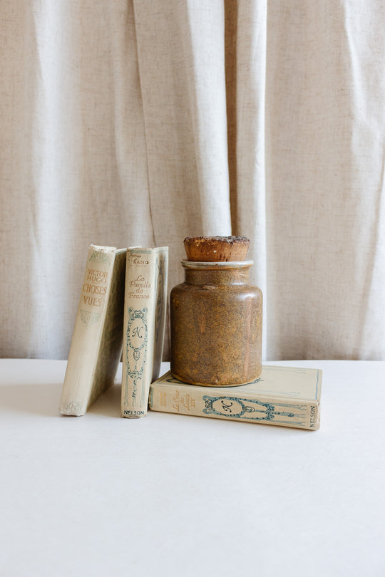 vintage french stoneware mustard jar with cork top