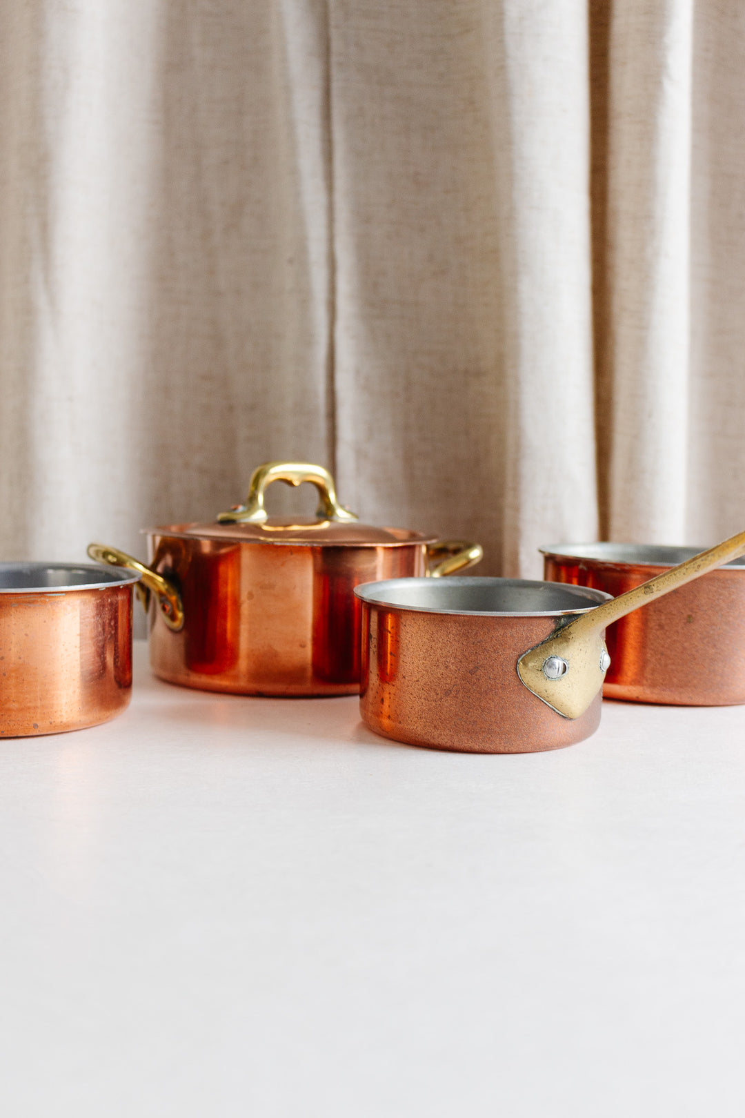 vintage french small copper pots, set of 4