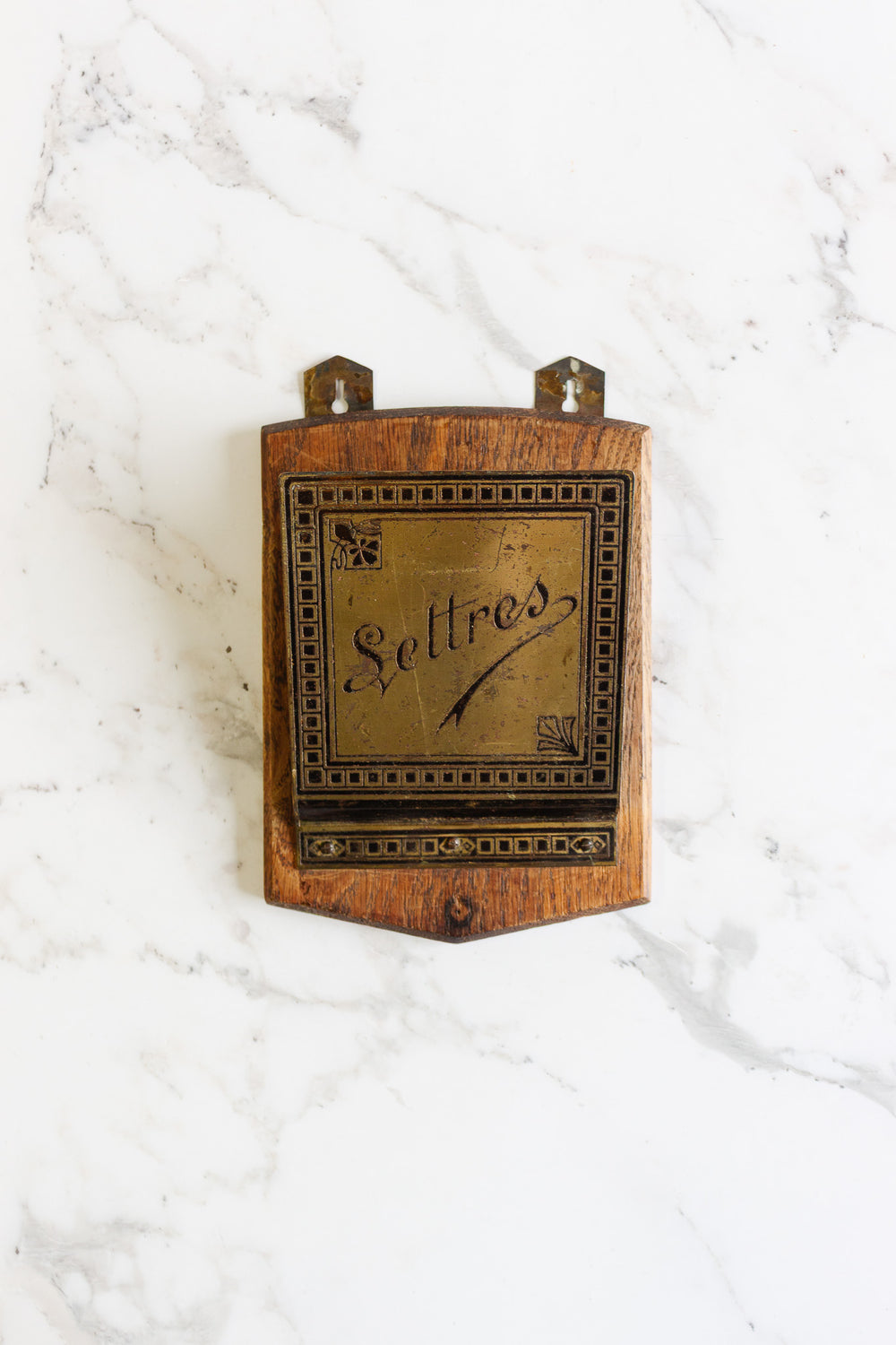 vintage french wood and brass wall mounted "lettres" holder