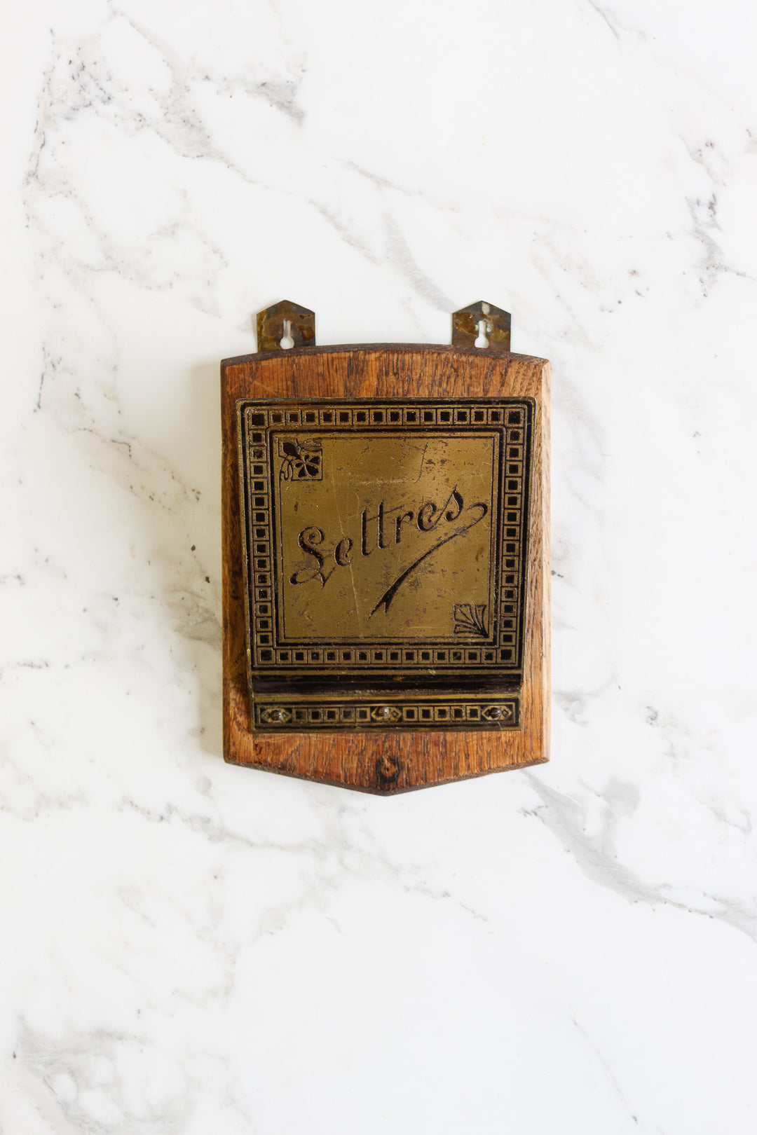 vintage french wood and brass wall mounted "lettres" holder