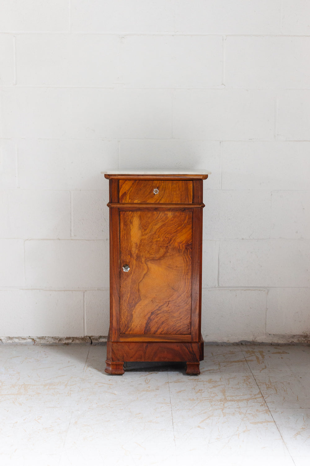 19th century French burl walnut and marble top night stand