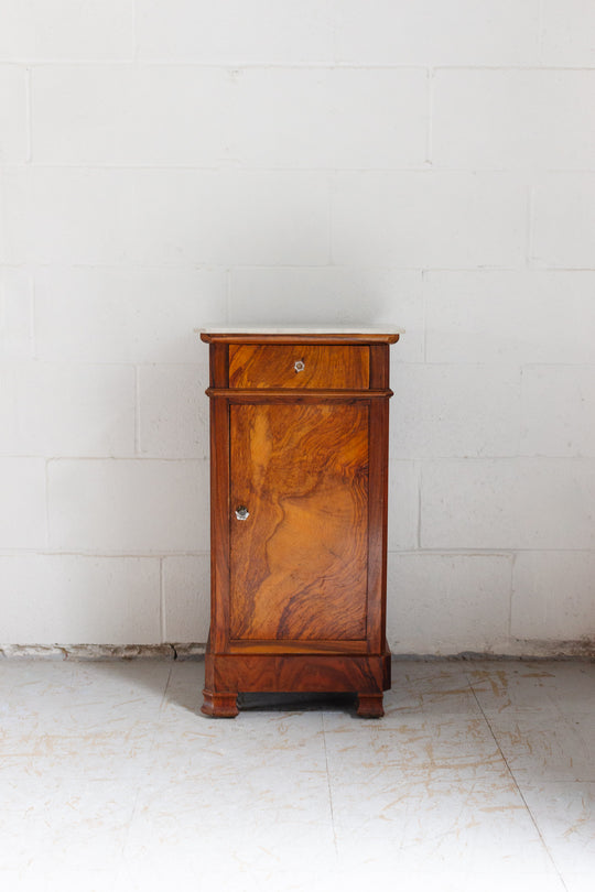 19th century French burl walnut and marble top night stand