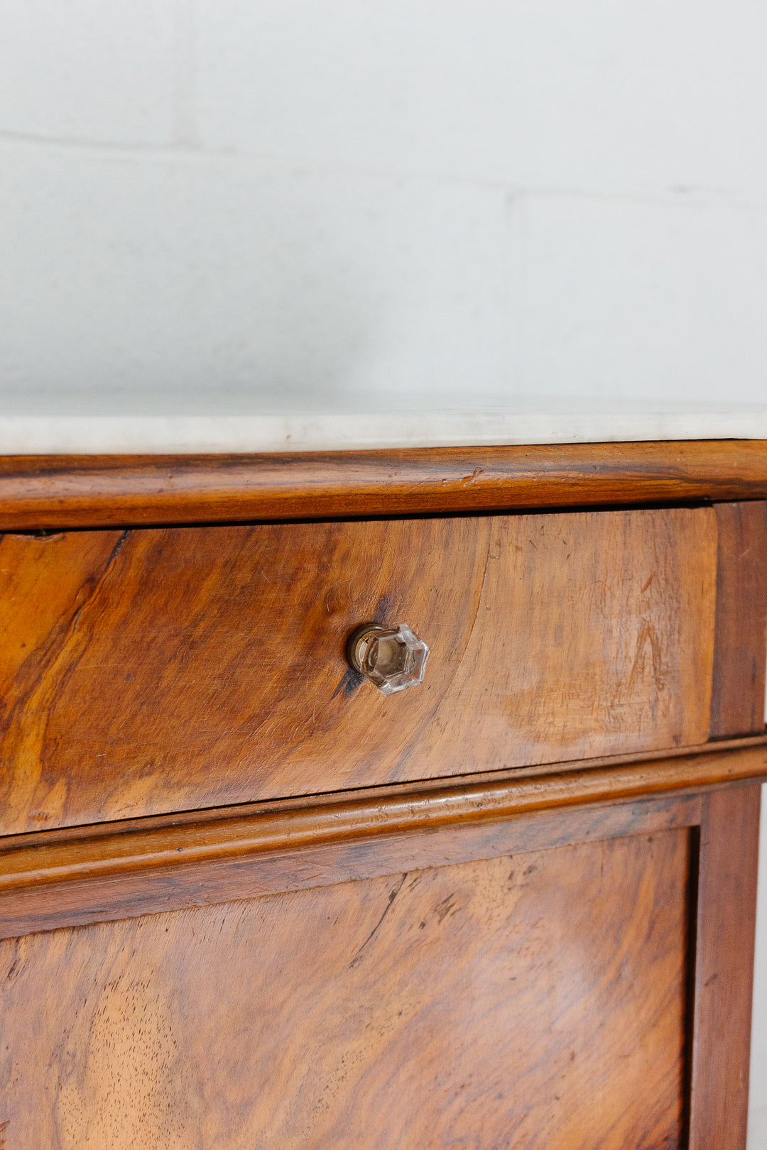 19th century French burl walnut and marble top night stand