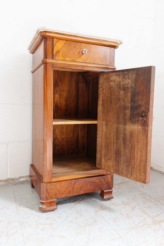 19th century French burl walnut and marble top night stand
