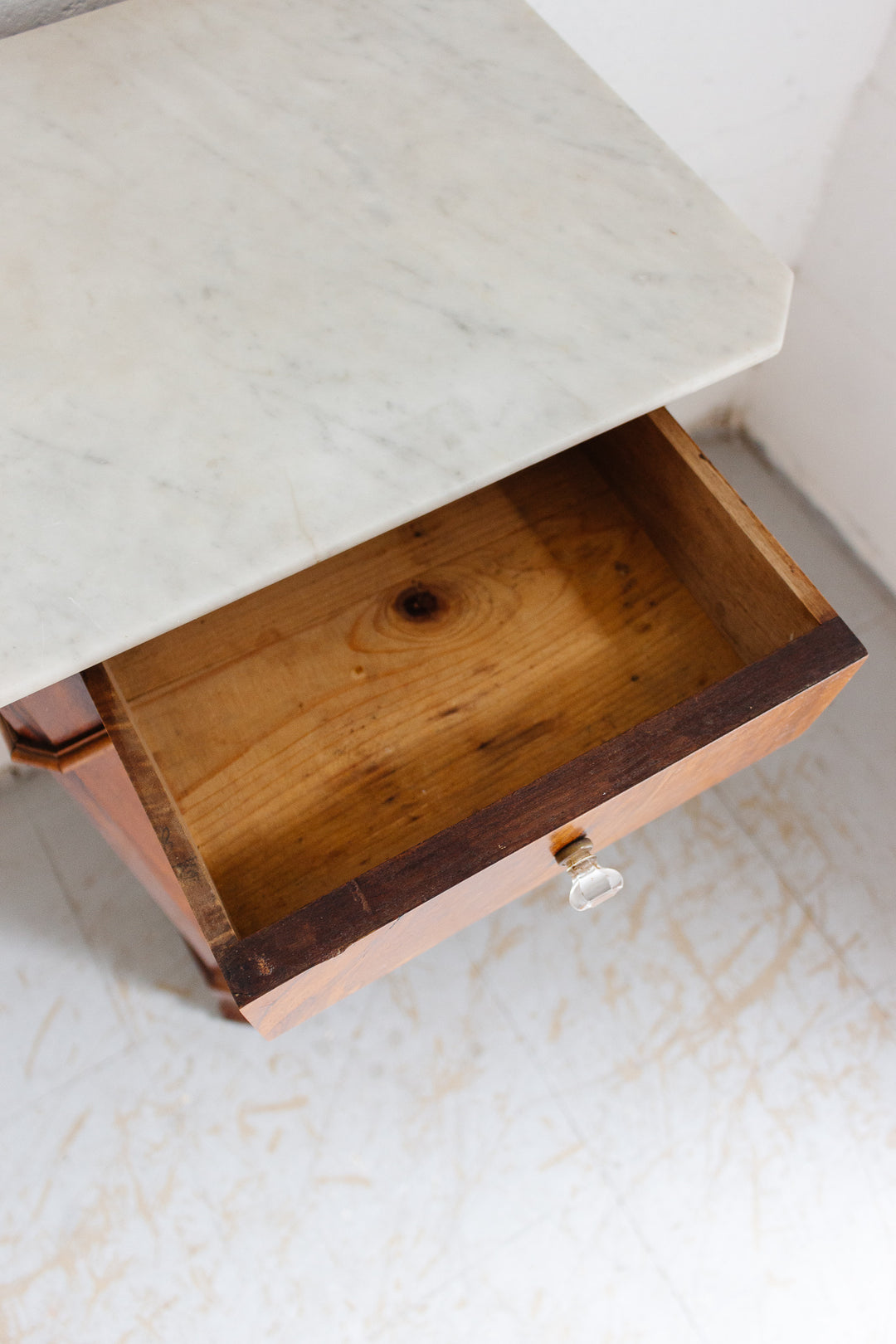 19th century French burl walnut and marble top night stand