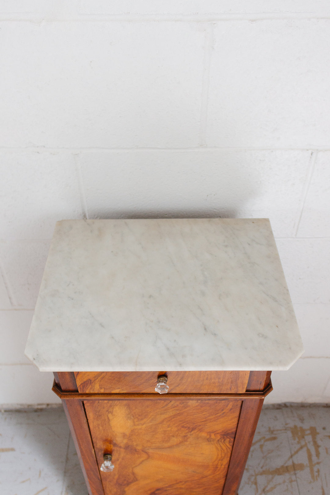 19th century French burl walnut and marble top night stand