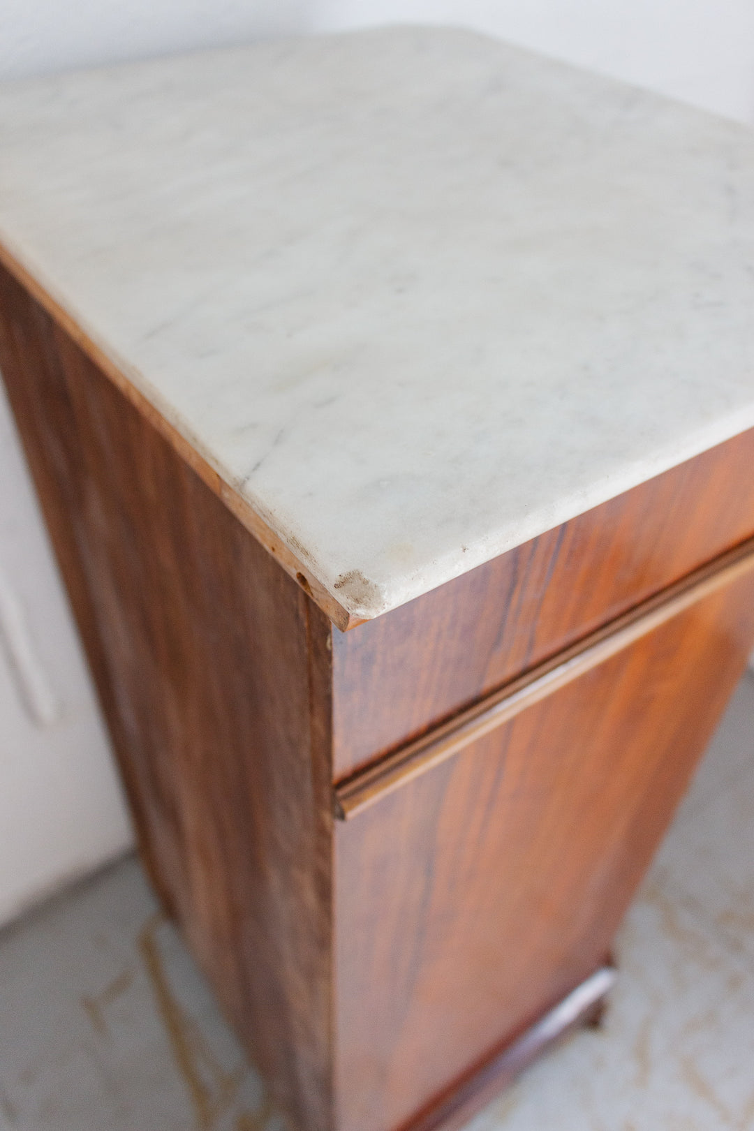 19th century French burl walnut and marble top night stand