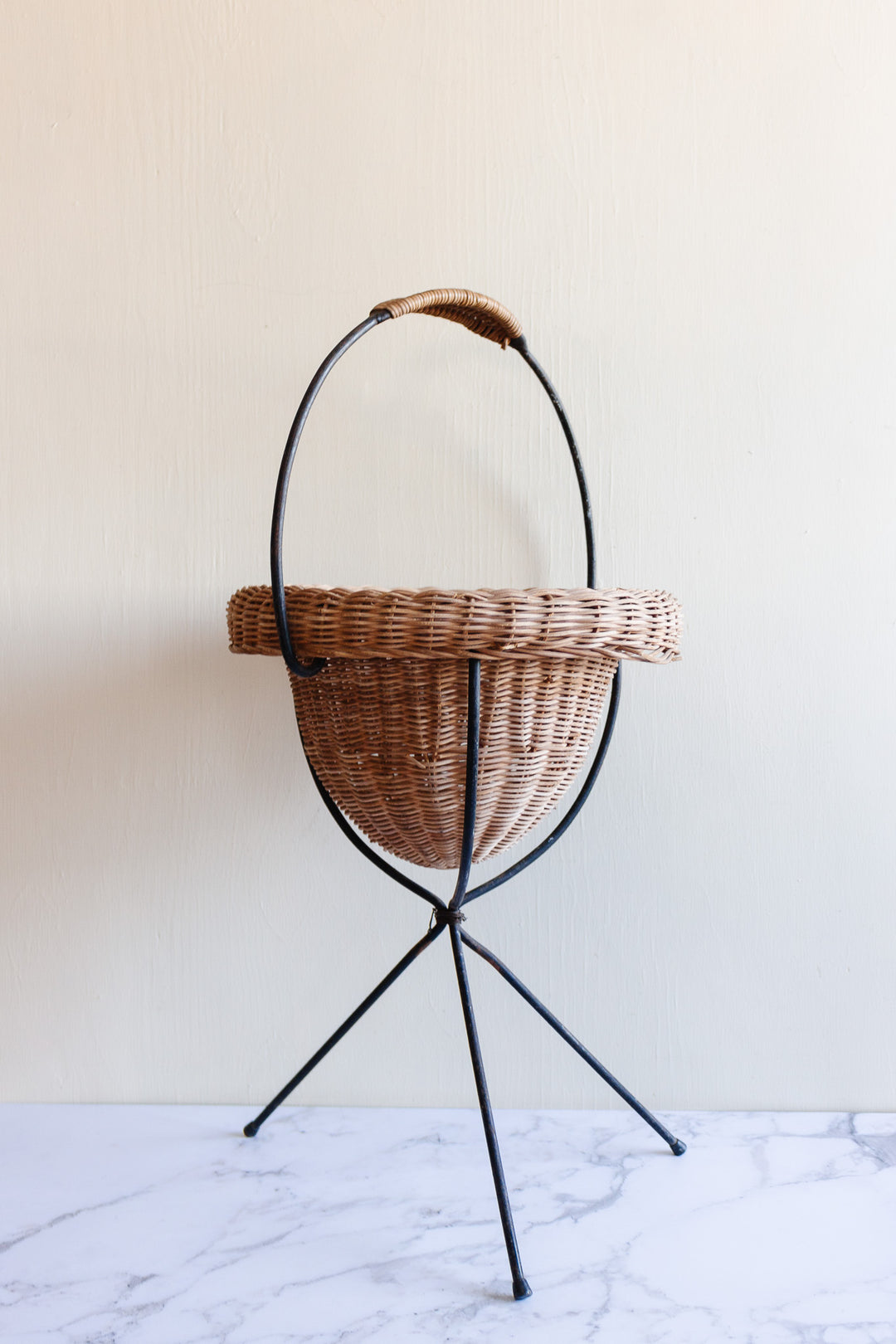 vintage french wicker and wrought iron “couturier” basket