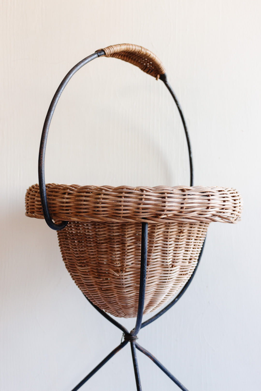 vintage french wicker and wrought iron “couturier” basket