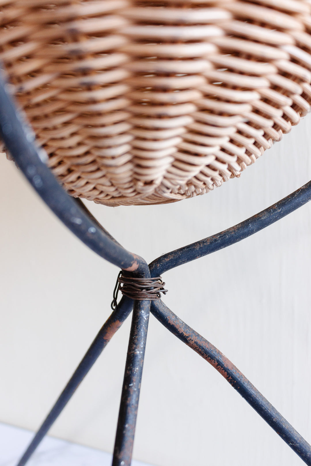 vintage french wicker and wrought iron “couturier” basket