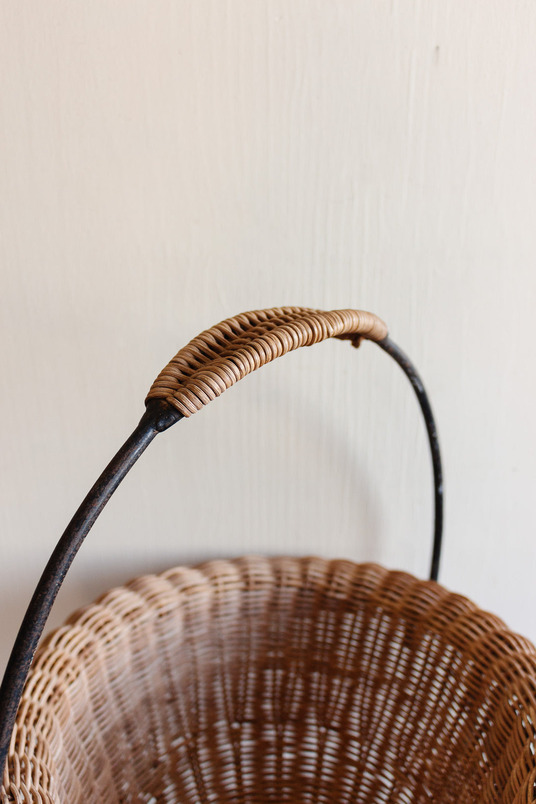 vintage french wicker and wrought iron “couturier” basket