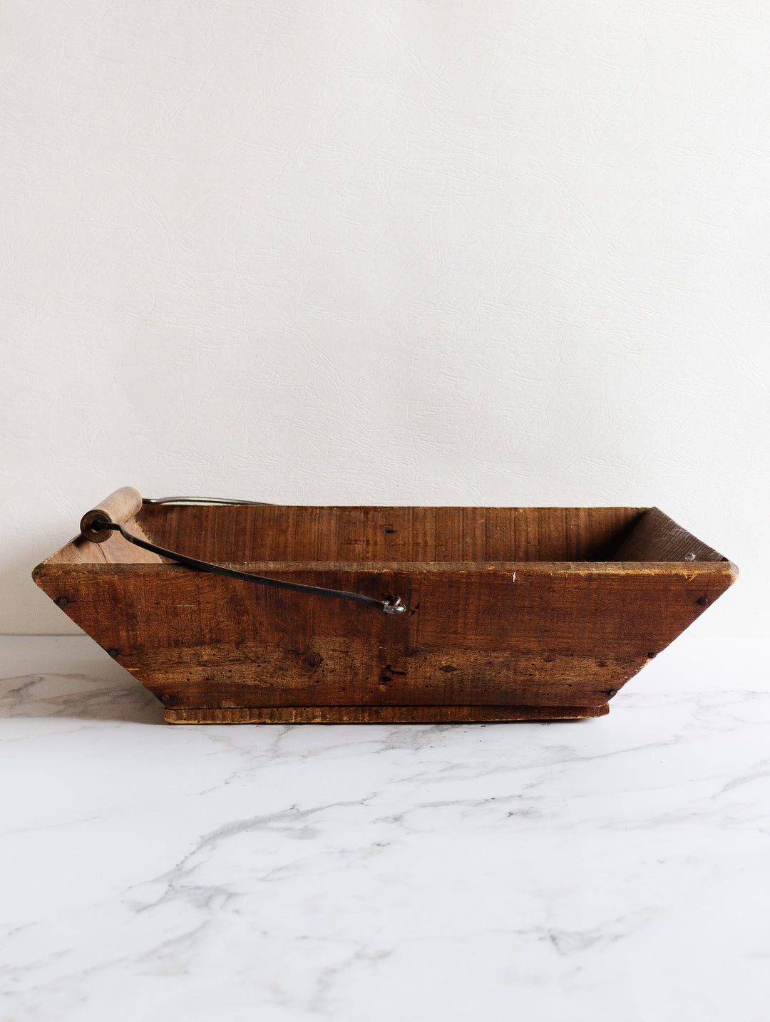 vintage french wooden trug with metal handle