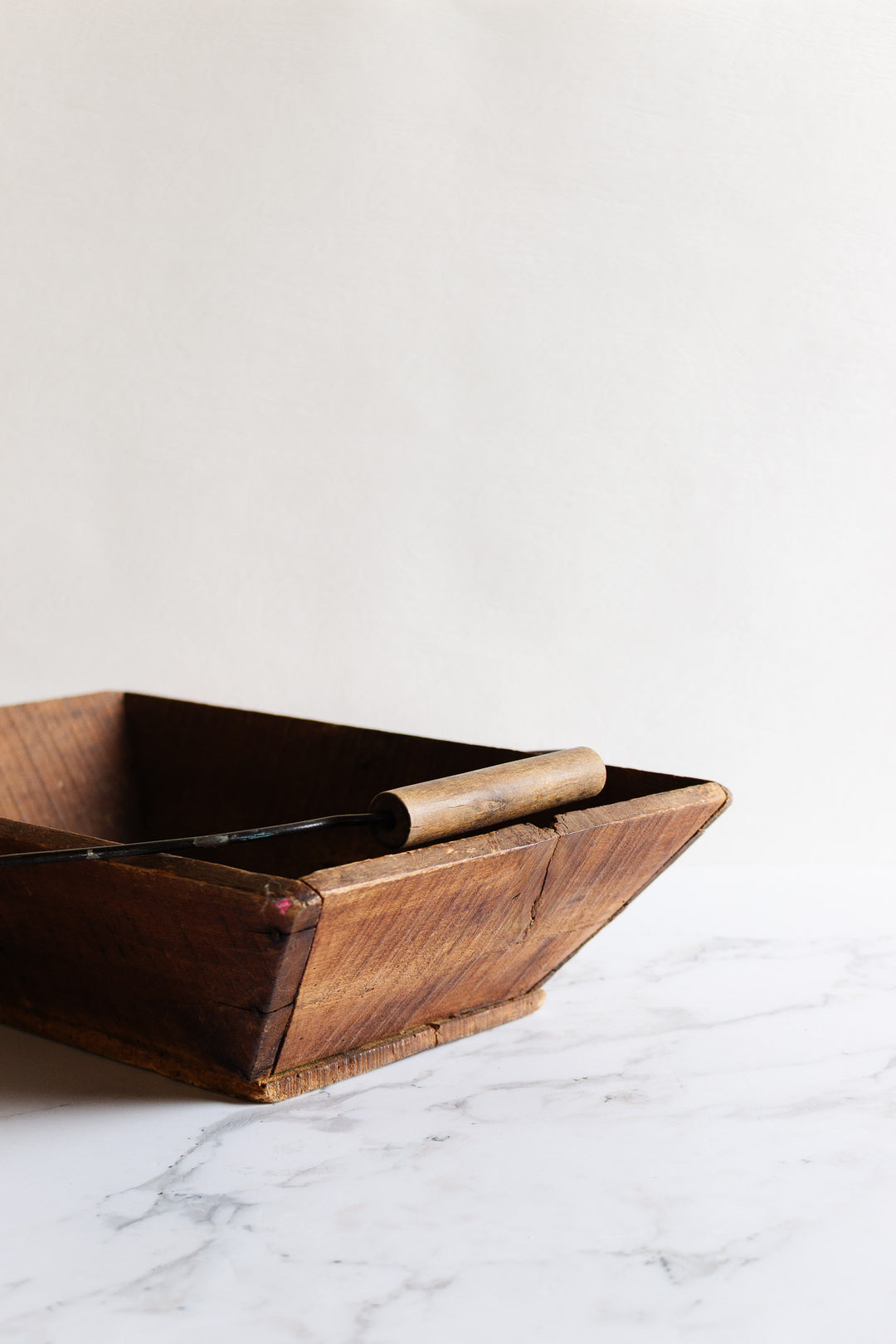 vintage french wooden trug with metal handle