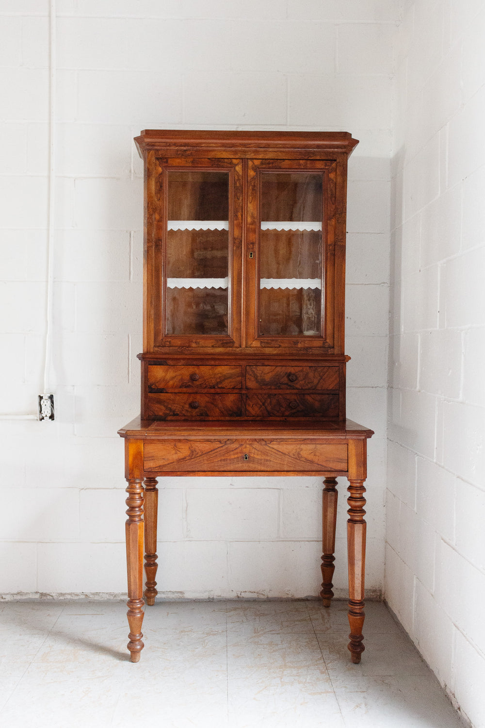 19th century French burl walnut secretary cabinet