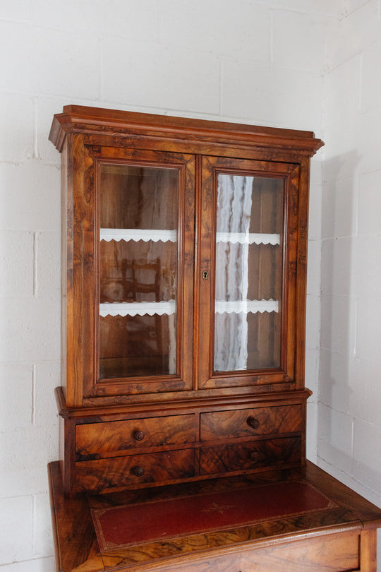 19th century French burl walnut secretary cabinet