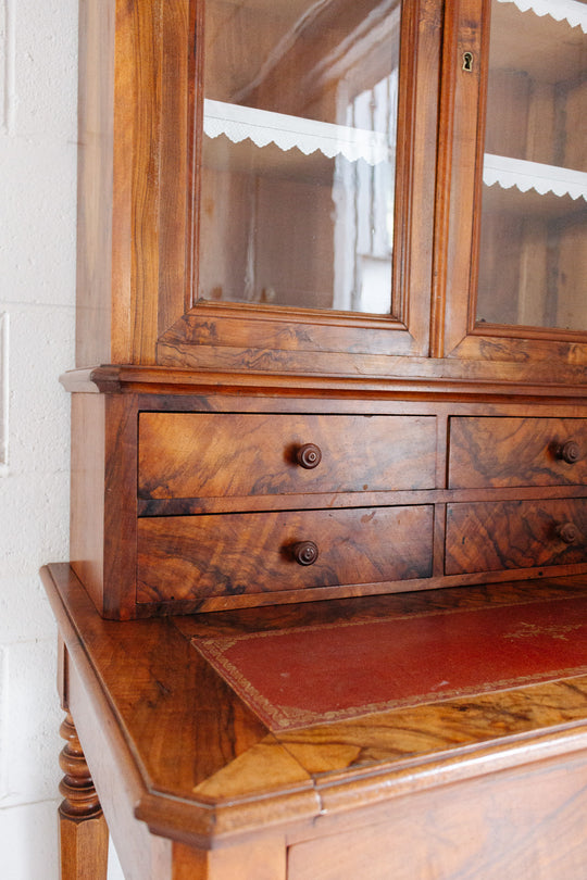 19th century French burl walnut secretary cabinet
