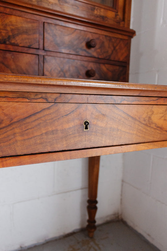 19th century French burl walnut secretary cabinet