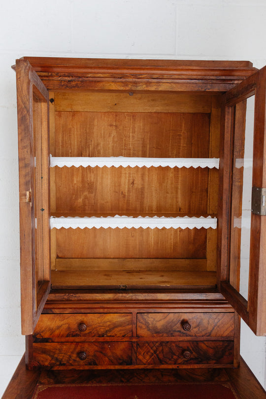 19th century French burl walnut secretary cabinet