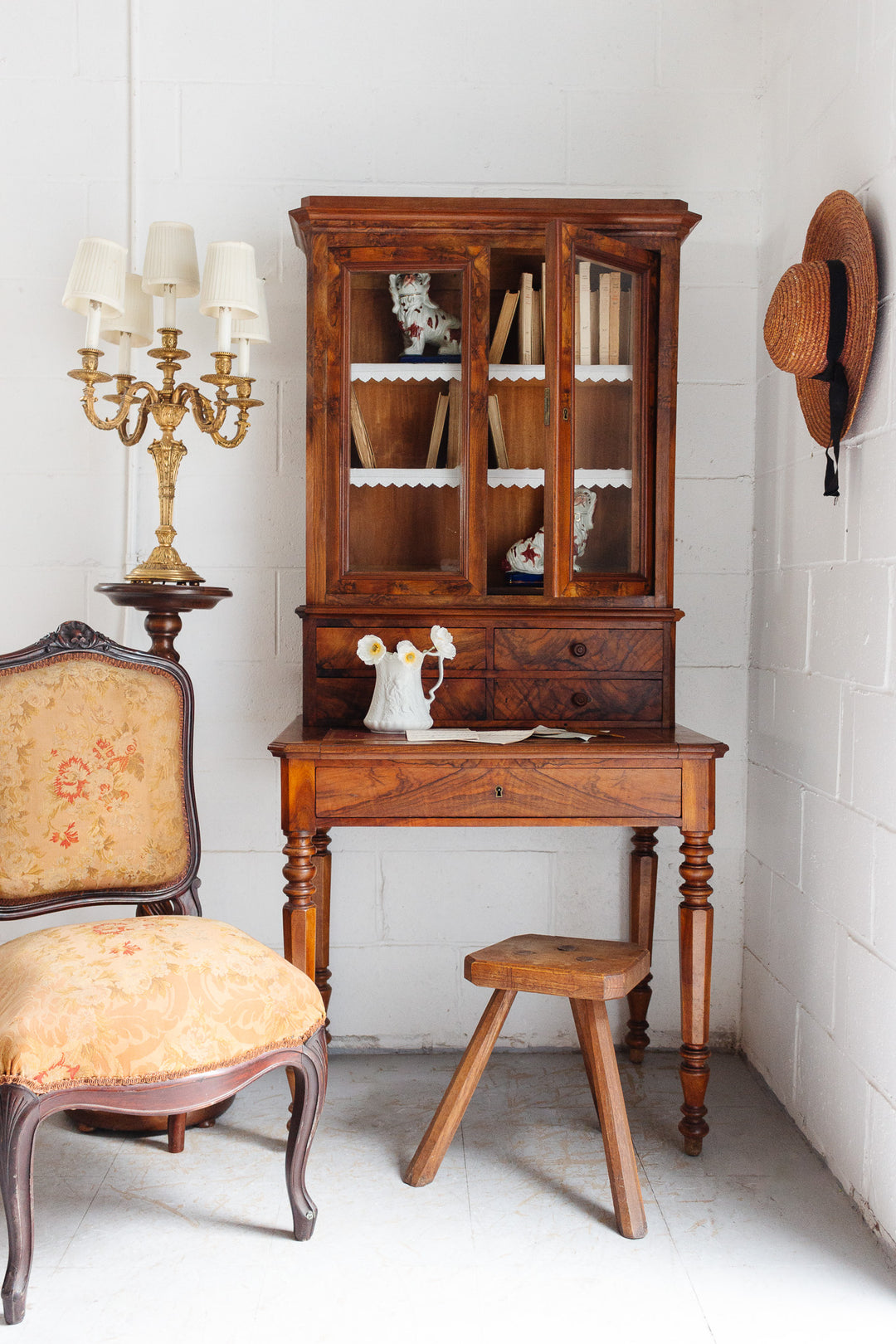 19th century French burl walnut secretary cabinet