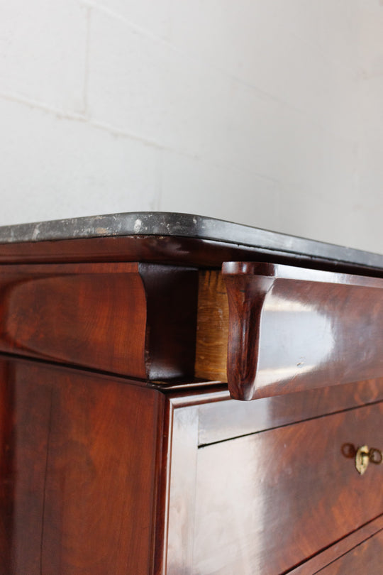 19th century flamed mahogany French Louis Philippe tall boy cabinet