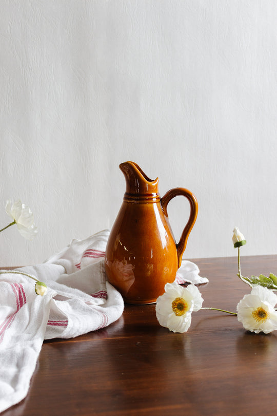 vintage french stoneware pitcher with flared spout