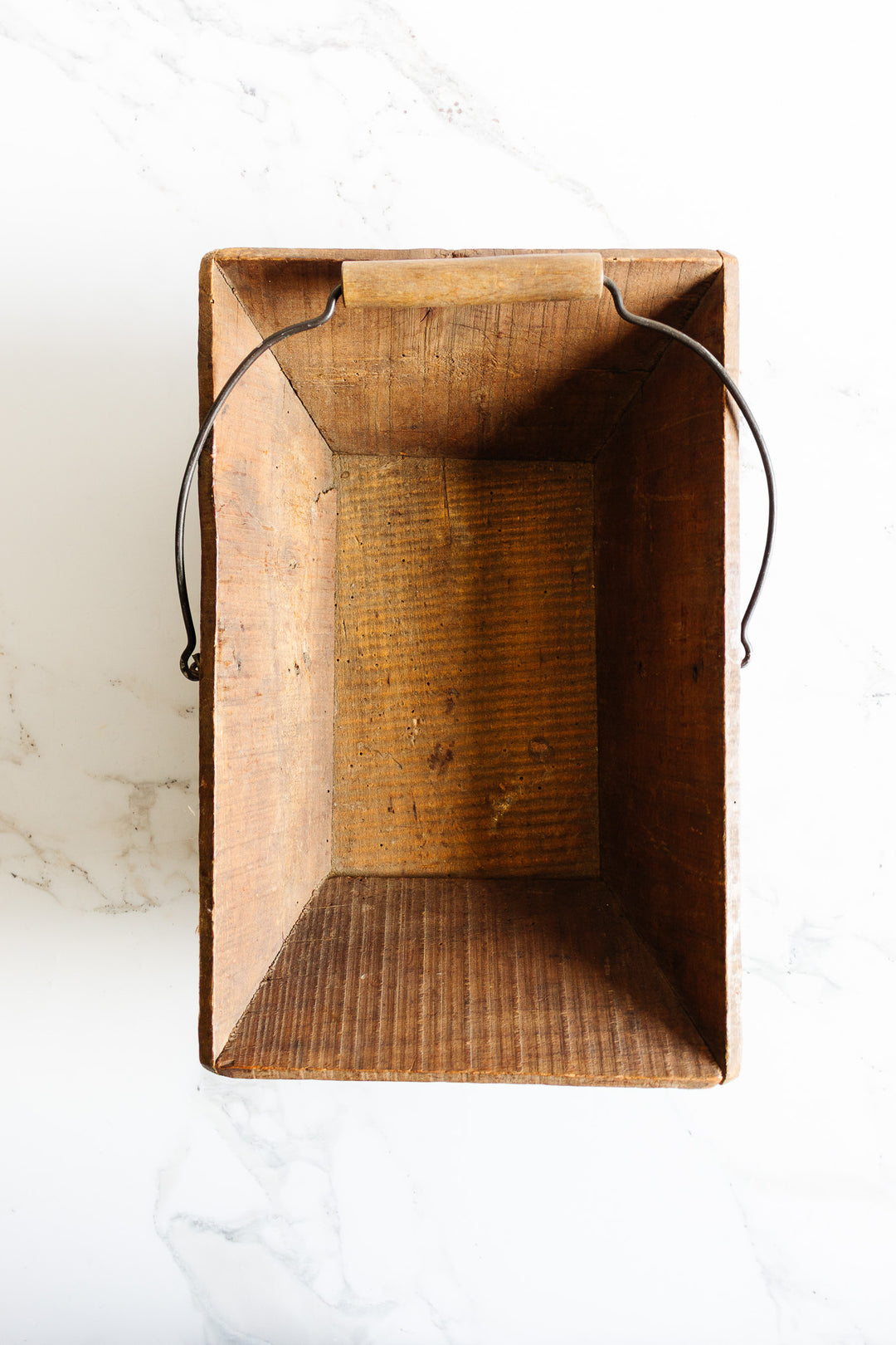 vintage french wooden trug with metal handle