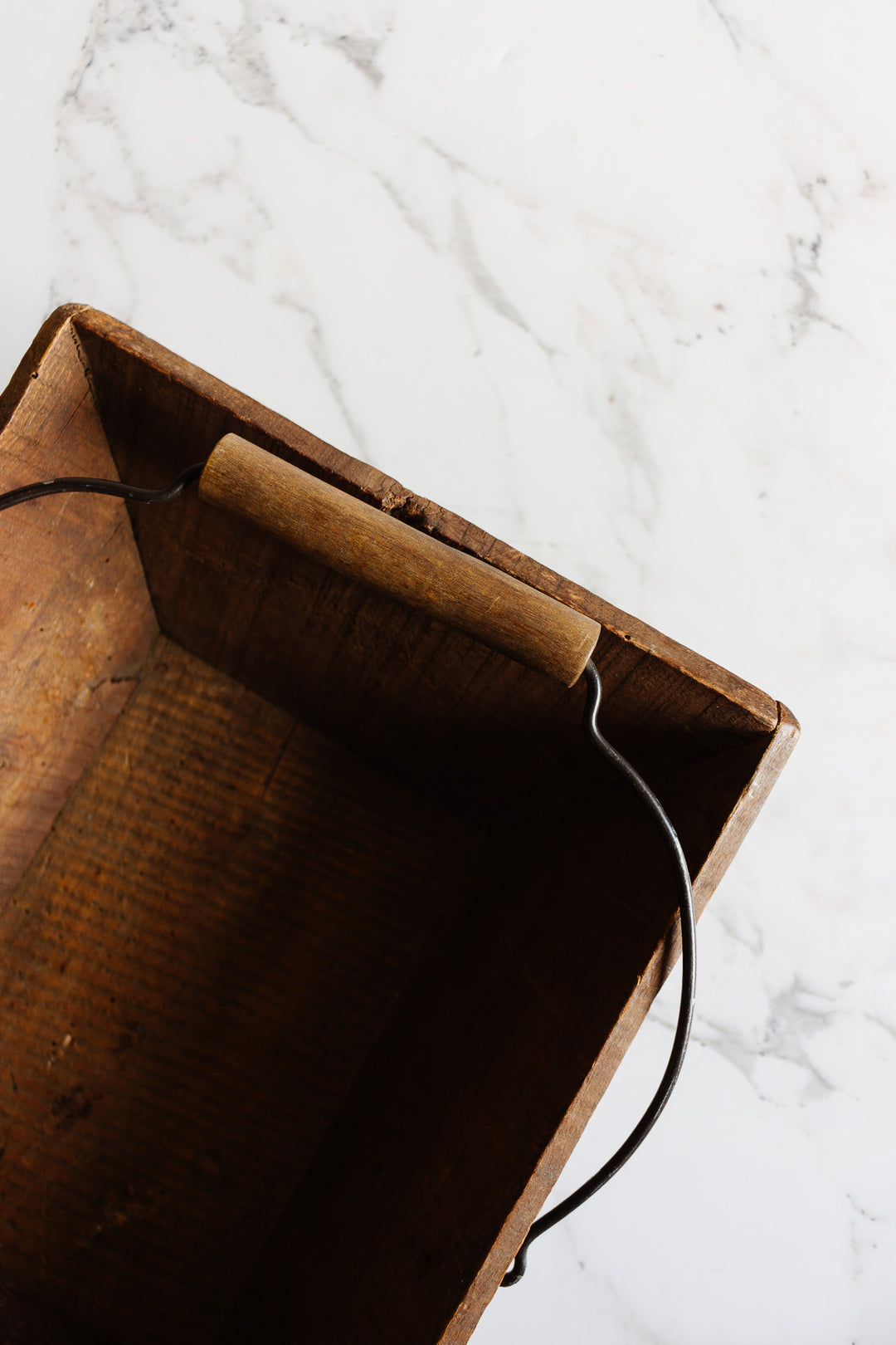 vintage french wooden trug with metal handle